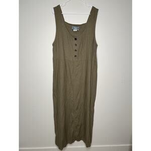 Vintage River Chase Dress Womens 18 Linen Brown Buttons Minimalist Made In USA